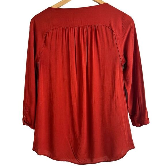 ANTHROPOLOGIE Maeve Rust Color Crescent Street Button Down Crochet Front Blouse - Picture 4 of 9